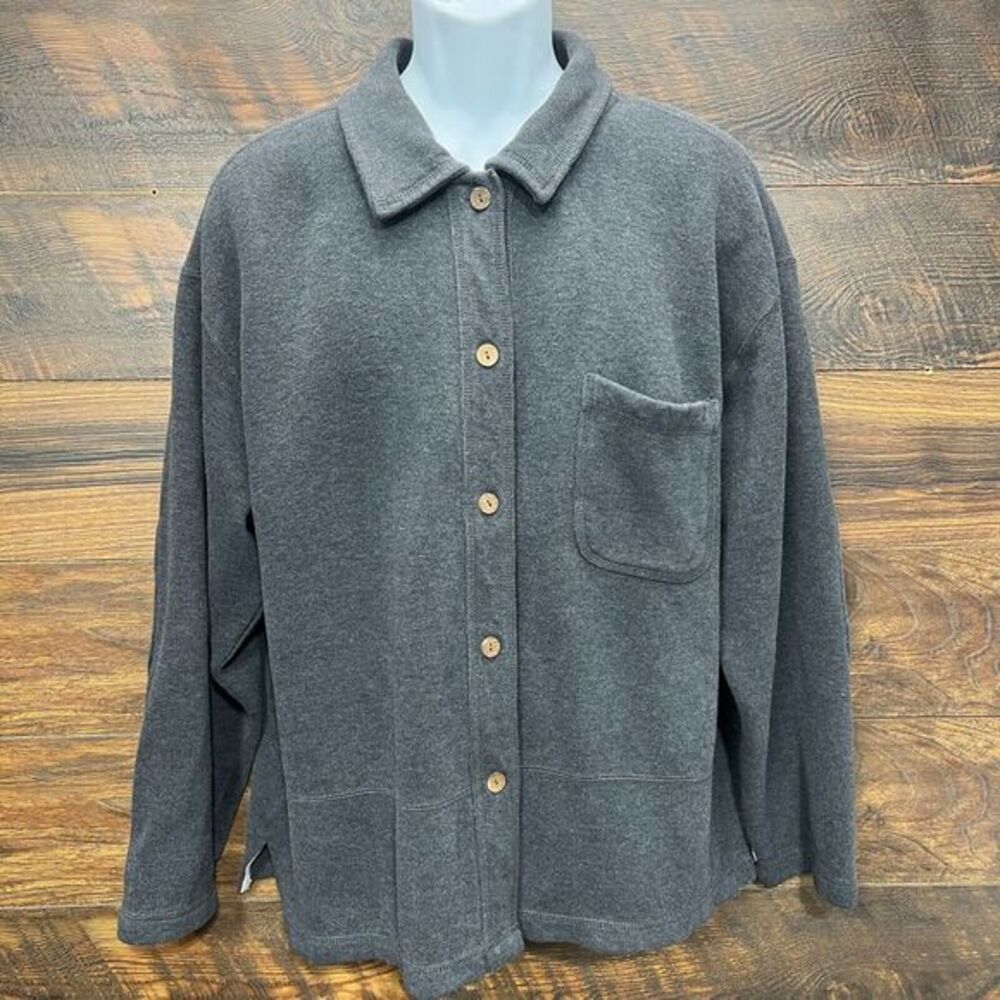 Tommy Bahama Shacket Mens Jacket Shirt L Dark Gray Buttons Long Sleeve Elbow Pad